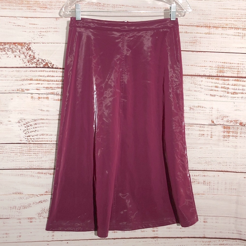 Unique EASEL Burgundy Mauve Plum color Women's Faux Leather Skirt NWT 14” waist